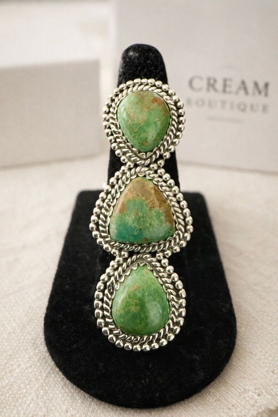 Handcrafted Tri-Stone Turquoise Ring in Sterling Silver Boutique Western Jewelry
